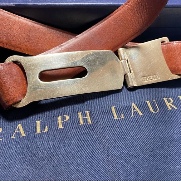 Ralph Lauren Anniversary Tan Bridle Hallmarked Silver-tone Hinged Buckle Belt Ralph Lauren Anniversary Tan Bridle Hallmarked Silver-tone  main image 3